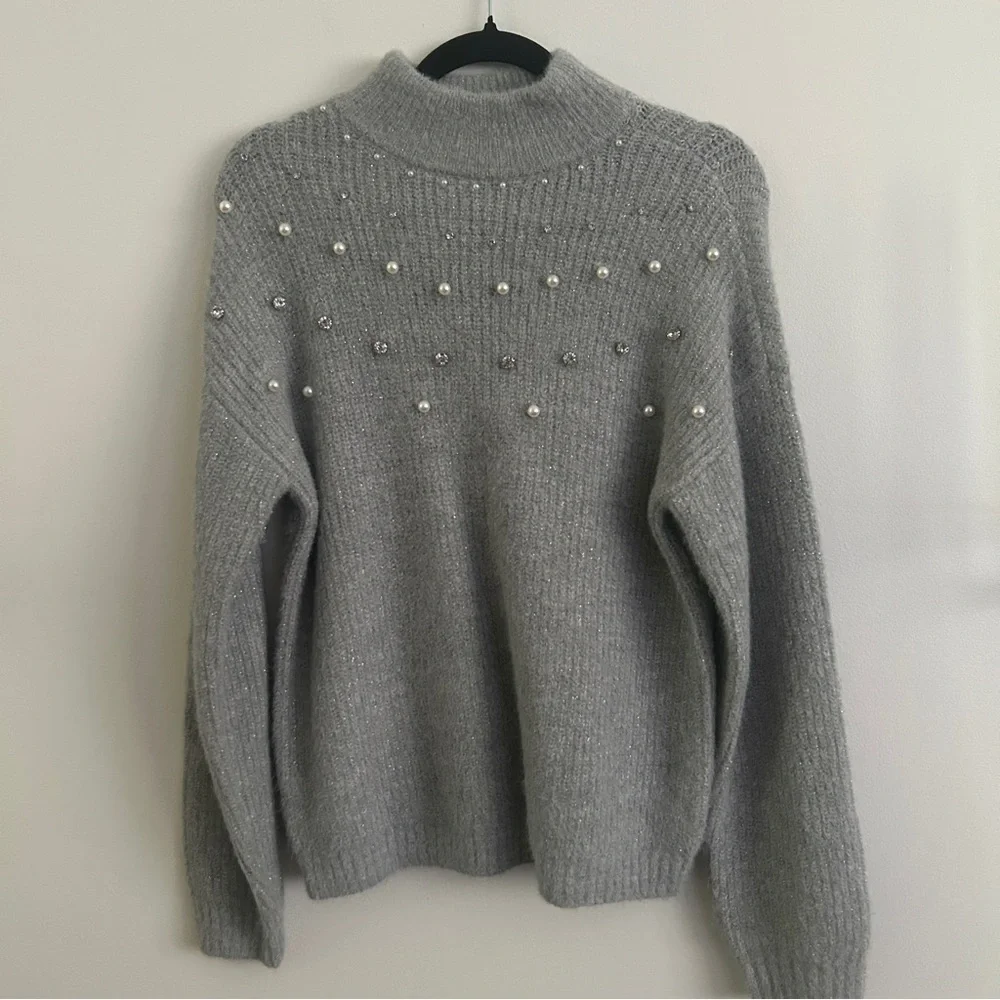 Maurices Gray Sweater with Pearl Accents